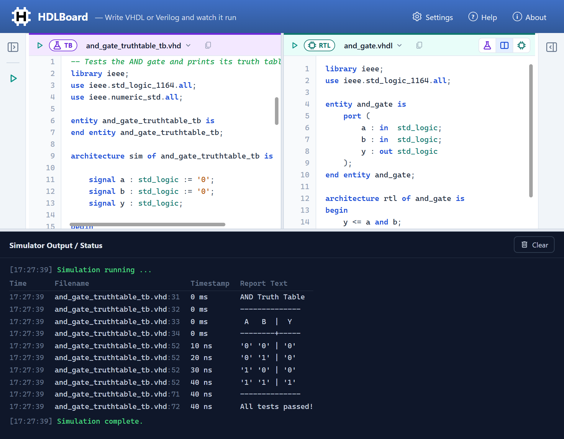 HDLBoard — Write VHDL or Verilog. Watch it light up.